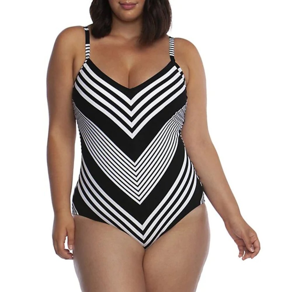 NWT La Blanca Line Stripe One Piece Plus Size Swimsuit